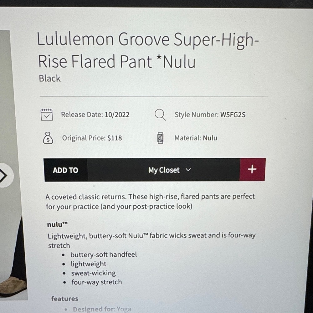Lululemon Groove Super-High-Rise Flared Pant *Nulu Black Sz4 - Picture 2 of 7